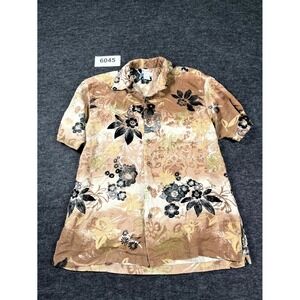 Half Moon Bay Shirt Men Medium Brown Floral Silk Collared Button Up Short Sleeve